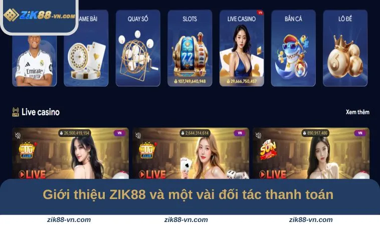 Giới thiệu ZIK88 và một vài đối tác thanh toán 